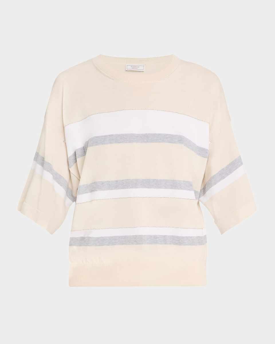 Striped Chain-Trim Cotton Sweater